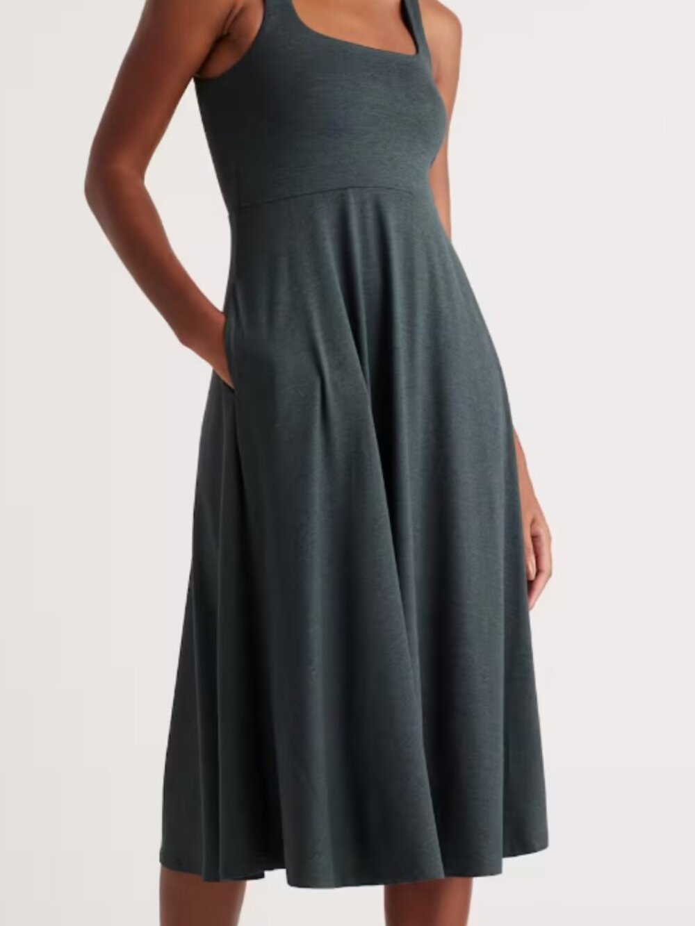 Quince Flowknit Breeze Fit & Flare Dress in Heather Green